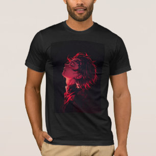 Neon-Karmesinrot Anime-Silhouette-T-Shirt T-Shirt
