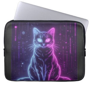 **Neon-Katze-Design – Leuchtende futuristische Kat Laptopschutzhülle