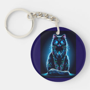 Neon-Katze Lebendiger Hintergrund-97948 Schlüsselanhänger