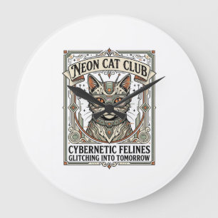Neon-Katzen-Club Katze Cyberpunk Vintage Vektor Ar Große Wanduhr