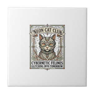 Neon-Katzenclub-Katze Cyberpunk Vintage-Vektor-Art Fliese