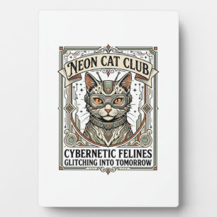 Neon-Katzenclub-Katze-Cyberpunk-Vintage-Vektor-Art Fotoplatte