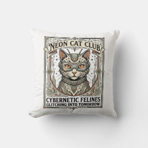 Neon-Katzenclub-Katze-Cyberpunk-Vintage-Vektor-Art Kissen