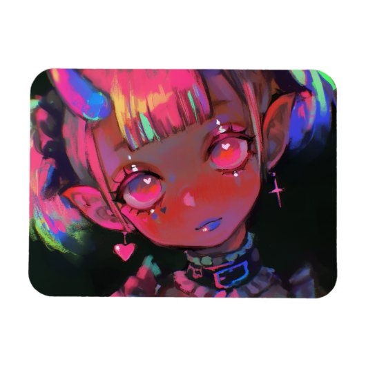 Neon Kawaii Dämonen Mädchen Pastel Goth Magnet (Horizontal)