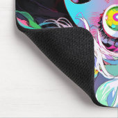 Neon Kawaii Shockwave: Psychedelisches Anime-Mädch Mousepad (Ecke)