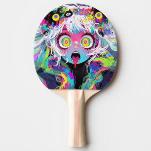 Neon Kawaii Shockwave: Psychedelisches Anime-Mädch Tischtennis Schläger