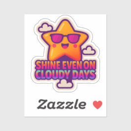 Neon Kawaii Star - "Shine Even on Cloudy Days" Aufkleber