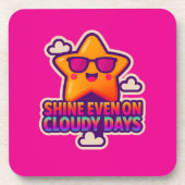 Neon Kawaii Star - "Shine Even on Cloudy Days" Getränkeuntersetzer (Vorderseite)