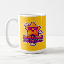 Neon Kawaii Star - "Shine Even on Cloudy Days" Kaffeetasse