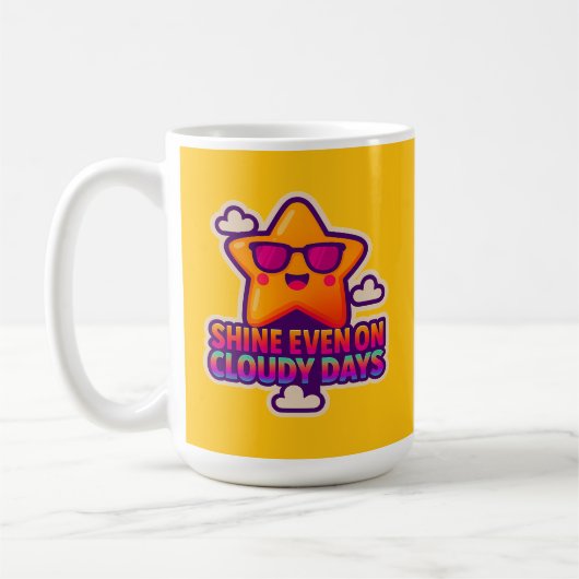Neon Kawaii Star - "Shine Even on Cloudy Days" Kaffeetasse (Links)