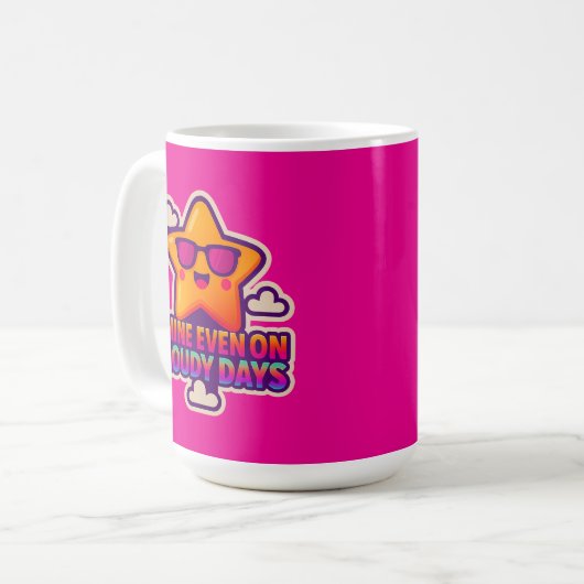 Neon Kawaii Star - "Shine Even on Cloudy Days" Kaffeetasse (Vorderseite Links)