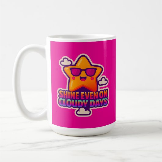 Neon Kawaii Star - "Shine Even on Cloudy Days" Kaffeetasse (Links)
