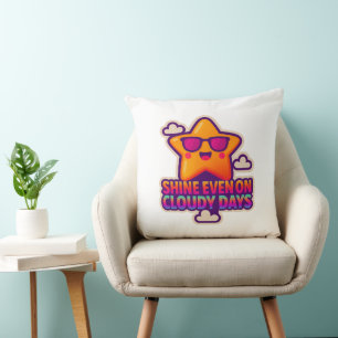 Neon Kawaii Star - "Shine Even on Cloudy Days" Kissen