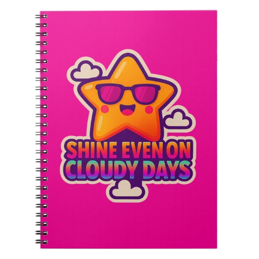 Neon Kawaii Star - "Shine Even on Cloudy Days" Notizblock (Vorderseite)
