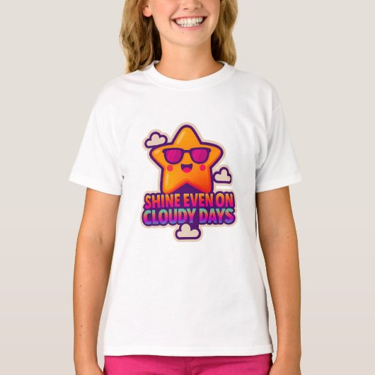 Neon Kawaii Star - "Shine Even on Cloudy Days" T-Shirt (Vorderseite)