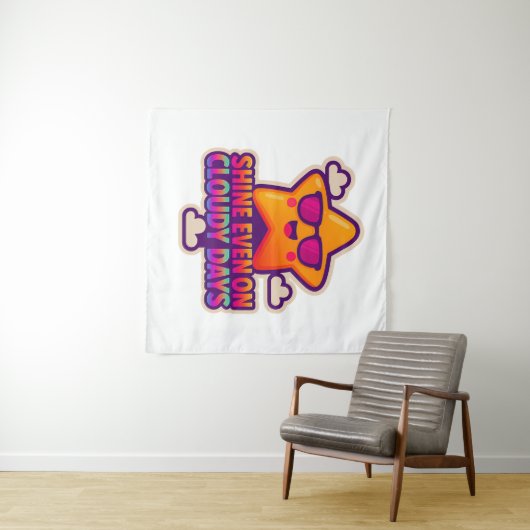 Neon Kawaii Star - "Shine Even on Cloudy Days" Wandteppich (Beispiel (Horizontal))