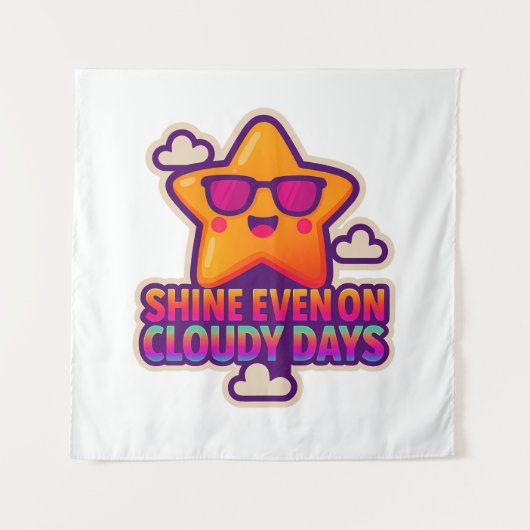 Neon Kawaii Star - "Shine Even on Cloudy Days" Wandteppich (Vorderseite)