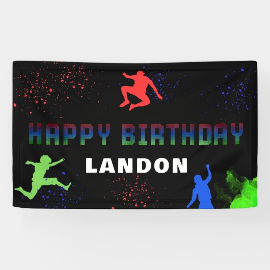 Neon Kids Trampolin Park Happy Birthday Banner (Horizontal)