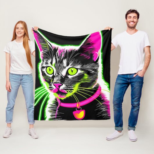 Neon Kitty Feline Art Fleecedecke (Beispiel)