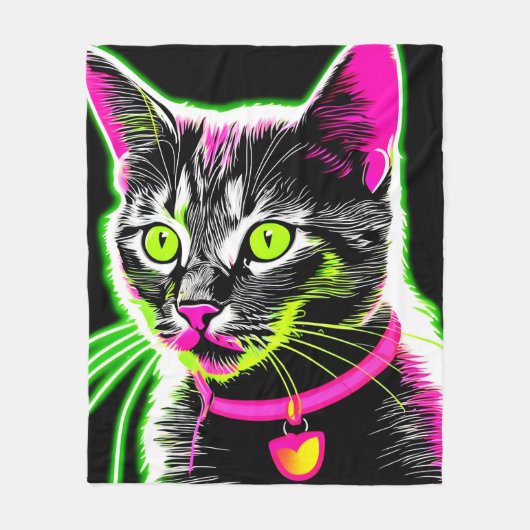 Neon Kitty Feline Art Fleecedecke (Vorderseite)