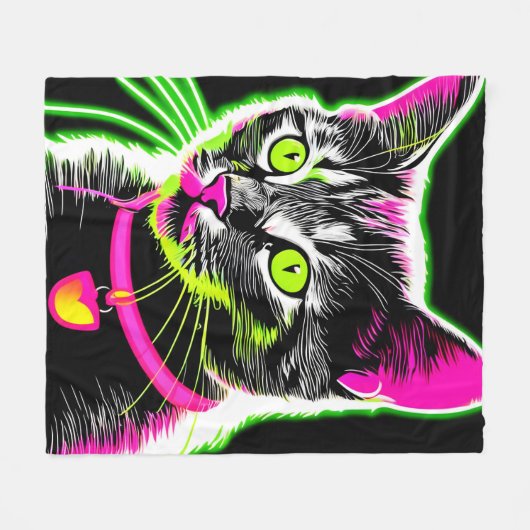 Neon Kitty Feline Art Fleecedecke (Vorderseite (Horizontal))