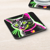 Neon Kitty Feline Art Getränkeuntersetzer (Linke Seite)