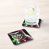 Neon Kitty Feline Art Getränkeuntersetzer (Rechte Seite)