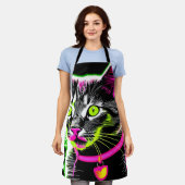 Neon Kitty Feline Art Schürze (Getragen)