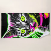Neon Kitty Feline Art Strandtuch (Vorderseite)