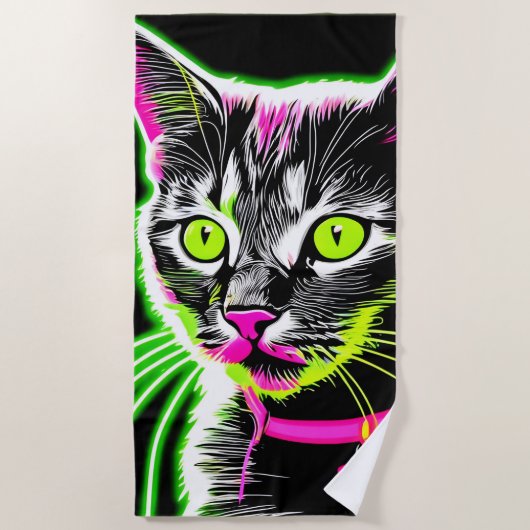 Neon Kitty Feline Art Strandtuch (Vorderseite)