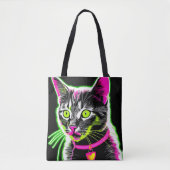 Neon Kitty Feline Art Tasche (Vorderseite)