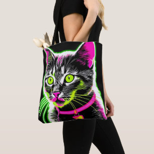 Neon Kitty Feline Art Tasche