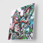 Neon Kitty Quadratische Wanduhr (Winkel)