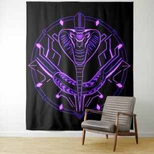 Neon-Kobra – Wächter des digitalen Dschungels Wandteppich