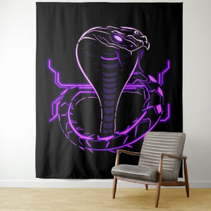 Neon-Kobra – Wächter des digitalen Dschungels Wandteppich