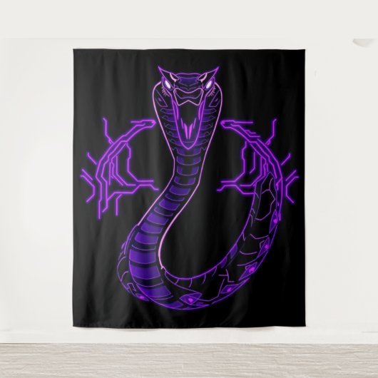 Neon-Kobra – Wächter des digitalen Dschungels Wandteppich (Vorderseite)