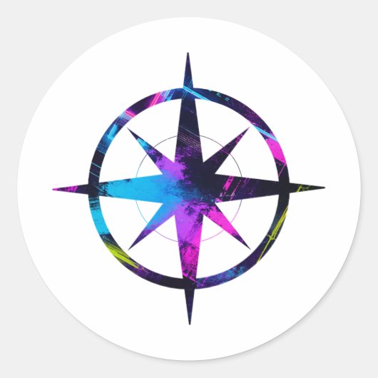 Neon-Kompass-Kunst Runder Aufkleber (Vorderseite)