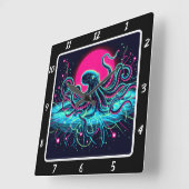 Neon Kraken Octopus Abyss Quadratische Wanduhr (Winkel)