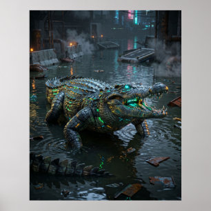 Neon Krokodil Überfluteter Sektor Poster