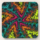 Neon | Kunst des Blauen und orangen Fraktals Getränkeuntersetzer (Vorderseite)