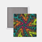Neon | Kunst des Blauen und orangen Fraktals Magnet (Vorderseite/Rückseite)