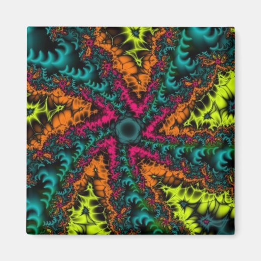 Neon | Kunst des Blauen und orangen Fraktals Magnet (Vorne)