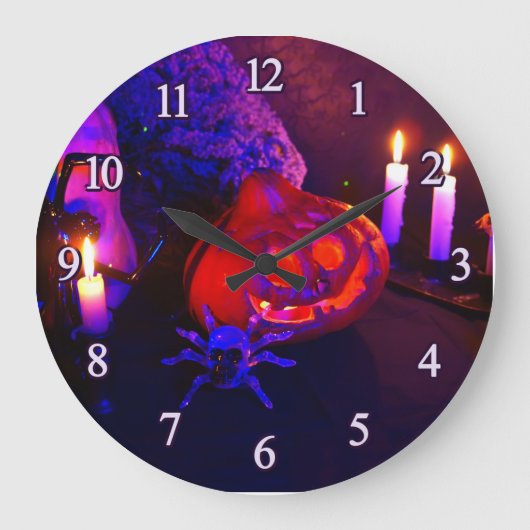 Neon-Kürbisse Große Wanduhr (Vorderseite)