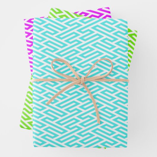 Neon Labyrinth Art Deco Geometrie Geschenkpapier Set (Beispiel)