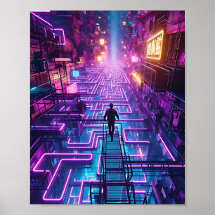 Neon Labyrinth entkommt Dystopie - Cyberpunk Poster