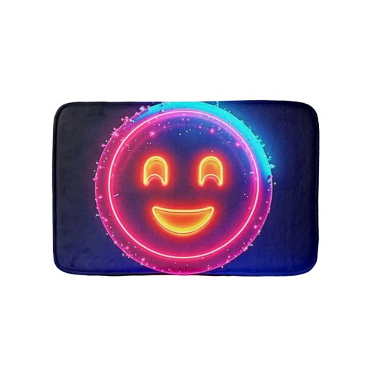 Neon-Lächeln: Helles Glückliches Leuchten Design Badematte (Vorderseite)