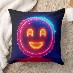 Neon-Lächeln: Helles Glückliches Leuchten Design Kissen