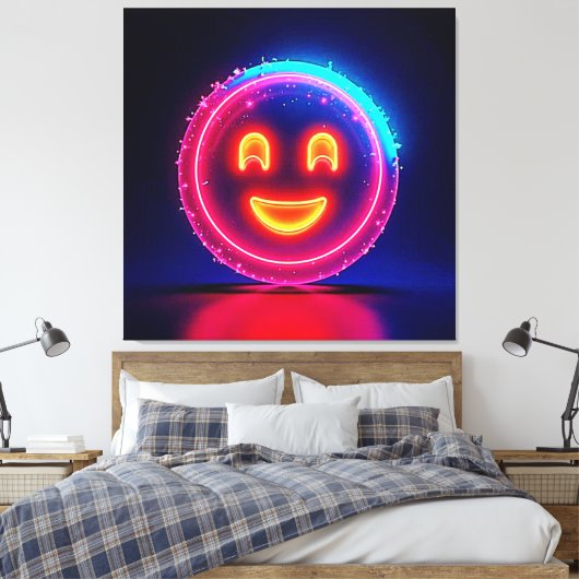 Neon-Lächeln: Helles Glückliches Leuchten Design Leinwanddruck (Insitu (Schlafzimmer))