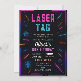 Neon Laser Tag Birthday Invitation Einladung