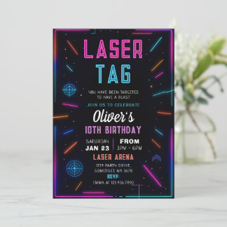 Neon Laser Tag Birthday Invitation Einladung